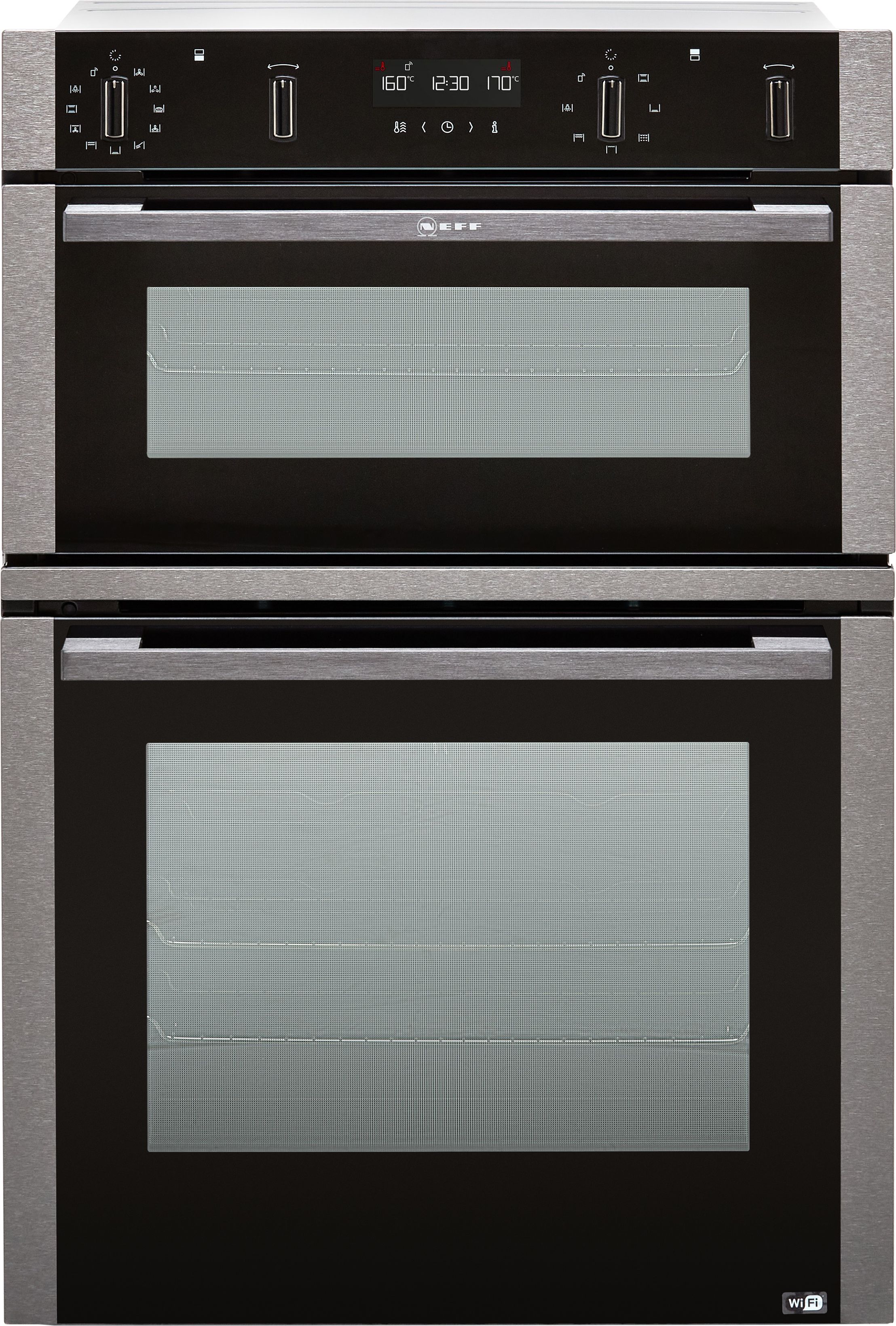 NEFF N50 U2ACM7HG0B Built In WiFi Connected Electric Double Oven with Pyrolytic Cleaning - Graphite - A/B Rated, Silver