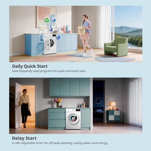 Comfee CFN13E71/W-UK 7kg Washing Machine with 1200 rpm - White - annotation - daily quick start, delay start
