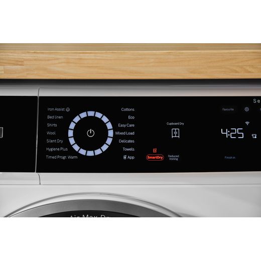 Bosch Series 8 WRB247C9GB 9Kg Heat Pump Tumble Dryer - White - close up control panel shot