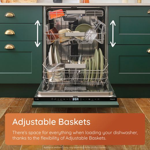 Hotpoint Fully Integrated Standard Dishwasher - Wood - Annotation - adjustable basket shot