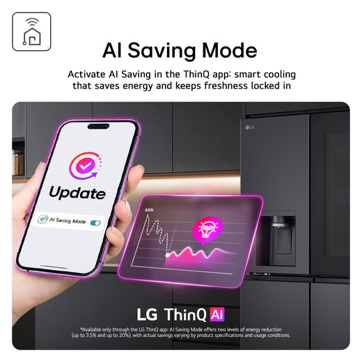 LG Fit & Max GBBW726AEV Wifi Connected 203cm 70/30 Total No Frost Fridge Freezer - Essence Black Steel - Annotation - AI Saving Mode