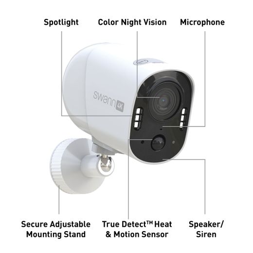 Swann Xtreem Pro™ 4K Wireless Camera with Spotlights Smart Home Security Camera - White - Annotation - Features