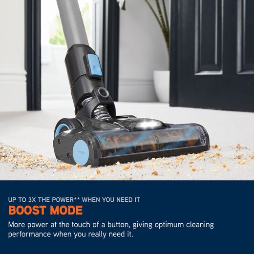 Vax ONEPWR Blade 4 Classic Plus Cordless Vacuum Cleaner with up to 45 Minutes Run Time - Blue / Graphite - Annotation - Boost mode shot