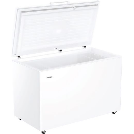 Haier Chest Freezer - White - Right perpsective with lid open shot