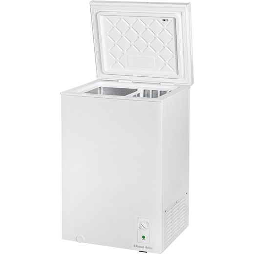 Russell Hobbs Chest Freezer - White - Left perspective with lid open shot