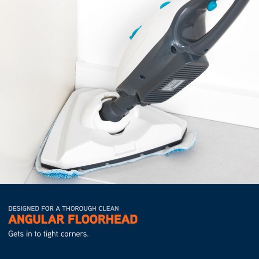 Vax Steam Clean Multi S85-CM Steam Mop with up to 15 Minutes Run Time and Detachable Handheld - White - Annotation - Angular floorhead