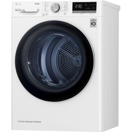 LG Series 4 ThinQ™ FDV709W Wifi Connected 9Kg Heat Pump Tumble Dryer - White  - left perspective shot
