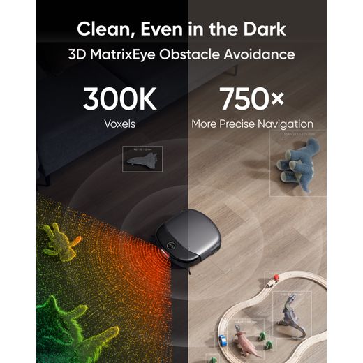 Eufy Omni S1 Pro Robotic Vacuum Cleaner - Matte Black - Annotation - Clean even in the dark