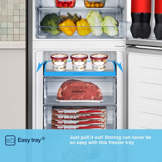 Fridgemaster MC55251DS 182cm 50/50 No Frost Fridge Freezer - Silver - Annotation - Easy tray shot