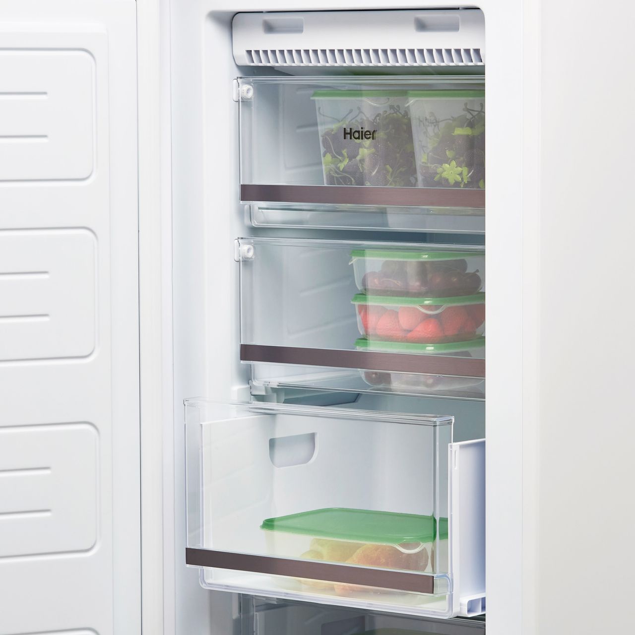 Haier HFE172NFUK Integrated Frost Free Upright Freezer with Sliding Door  Fixing Kit - F Rated