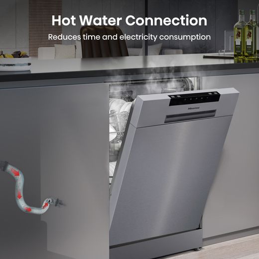 Hisense Slimline Dishwasher - Stainless Steel - Annotation - Hot water connection