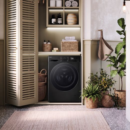 LG Series 4 AI Direct Drive F4Y513NCLN1 13kg Washing Machine with 1400 rpm - Onyx Black - Washing machine in room