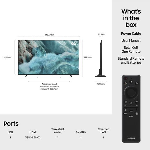 Samsung Q7F 65" 4K Ultra HD QLED Smart TV [2025] - DImensions