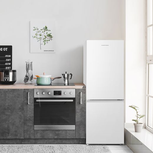 Fridgemaster MC50165E 143cm High 60/40 Small Fridge Freezer - White - Fridge freezer in kitchen shot