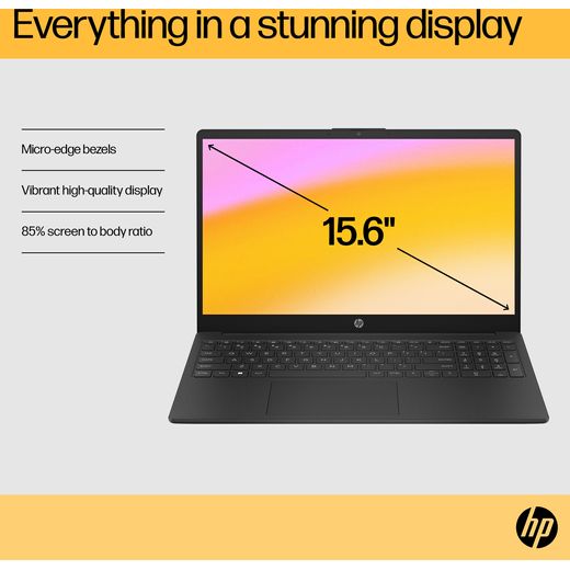 HP 15-fc0057na Laptop - AMD Ryzen™ 5, 512GB SSD, 8 GB RAM - Black - Annotation - Stunning display shot