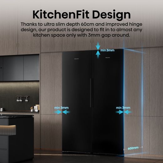 Hisense KitchenFit Frost Free Upright Freezer - Black Stainless Steel - Annotation - KitchenFit design