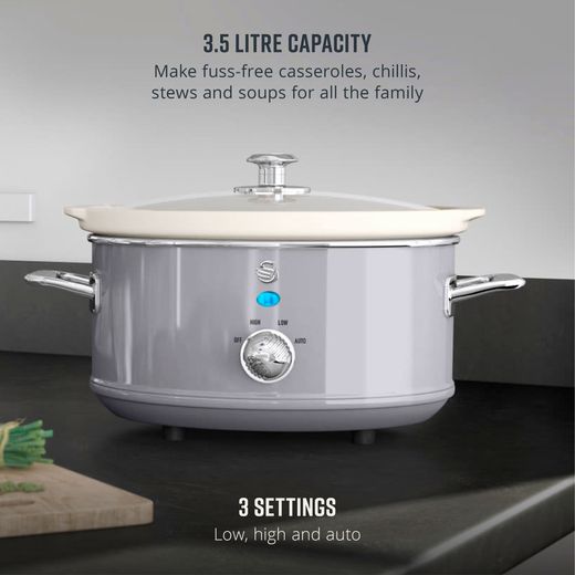 Swan Retro SF17021GRN 3.5 Litre Slow Cooker - Grey - Annotation - Capacity shot