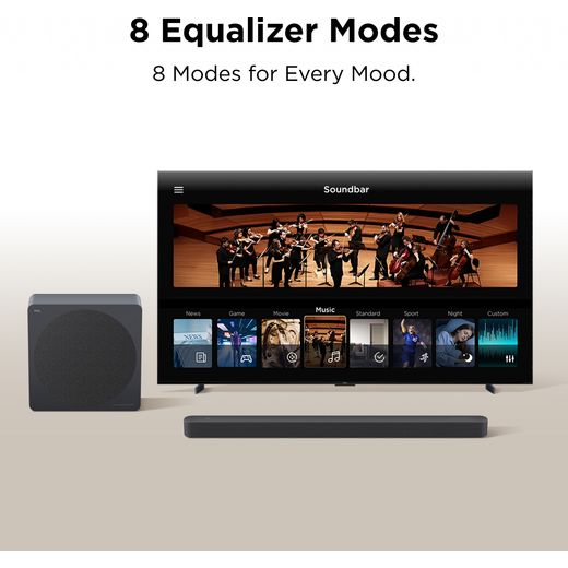 TCL A A65K-UK Bluetooth 3.1.2 Soundbar - Titanium - Annotation - 8 equaliser modes