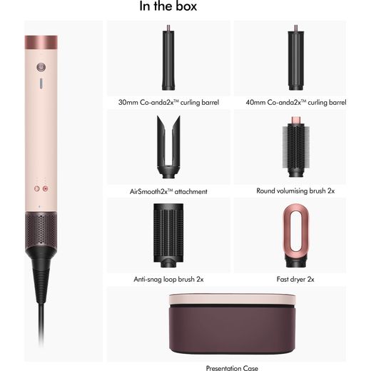 Dyson Airwrap Co-anda 2x™ Straight & Wavy 596885-01 Hot Air Styler - Ceramic Pink / Rose Gold - Annotation - In the box shot