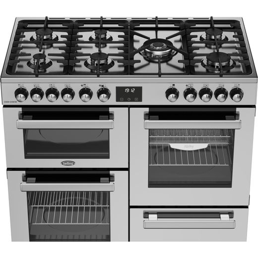 Belling COOKCENTRE 100DF Dual Fuel Range Cooker - Stainless Steel - High hob perspective shot