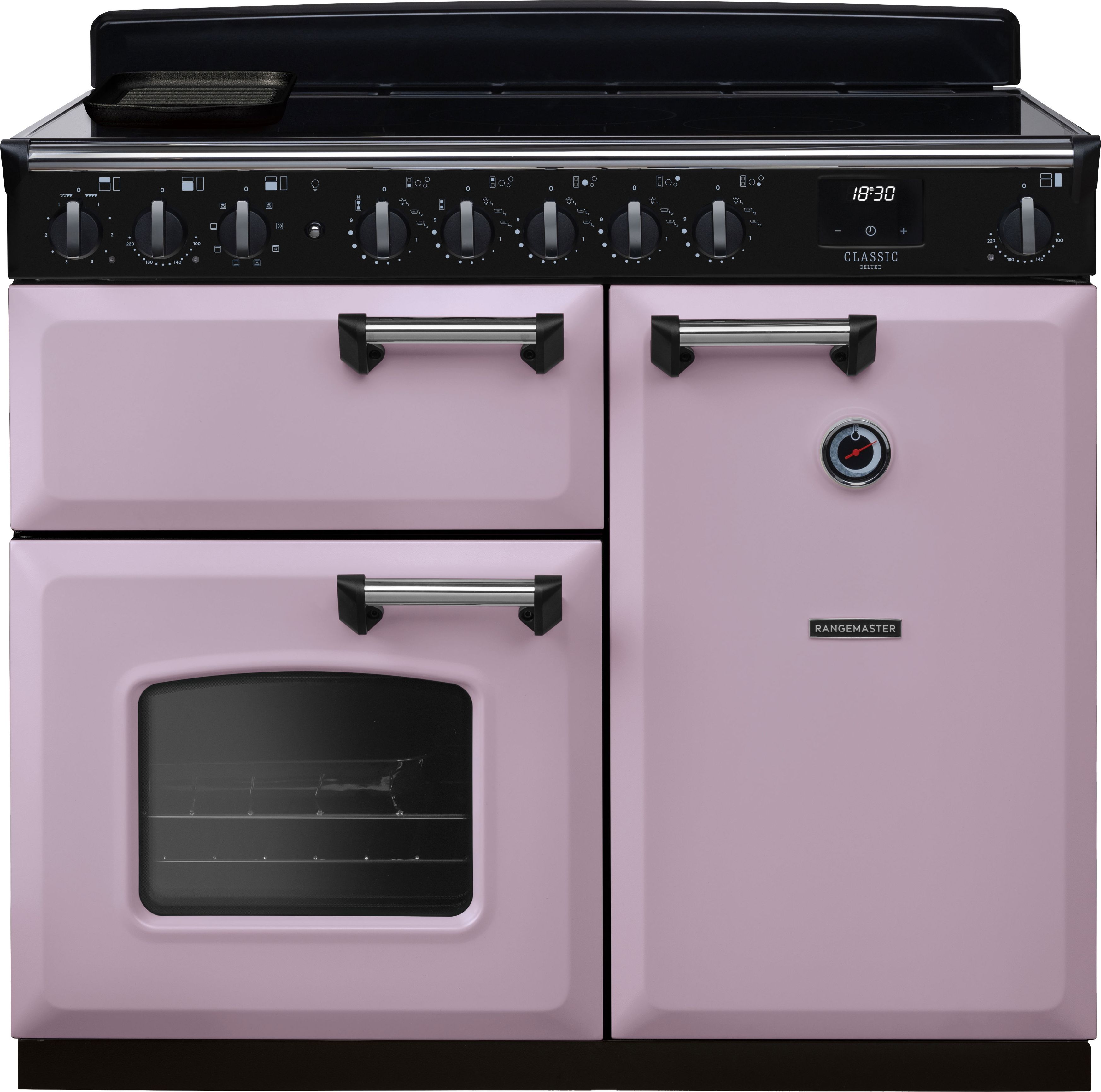 Image of Rangemaster Classic Deluxe CLDL100EIPHTH/CM1 100cm wide Electric Range Cooker with Induction Hob - Heather / Chrome - A/A Rated, Purple
