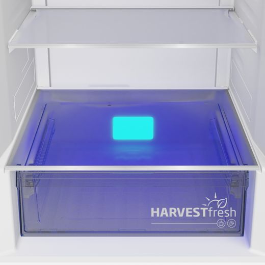 Beko HarvestFresh™ Fridge Freezer - Graphite - Close up lit up drawer shot