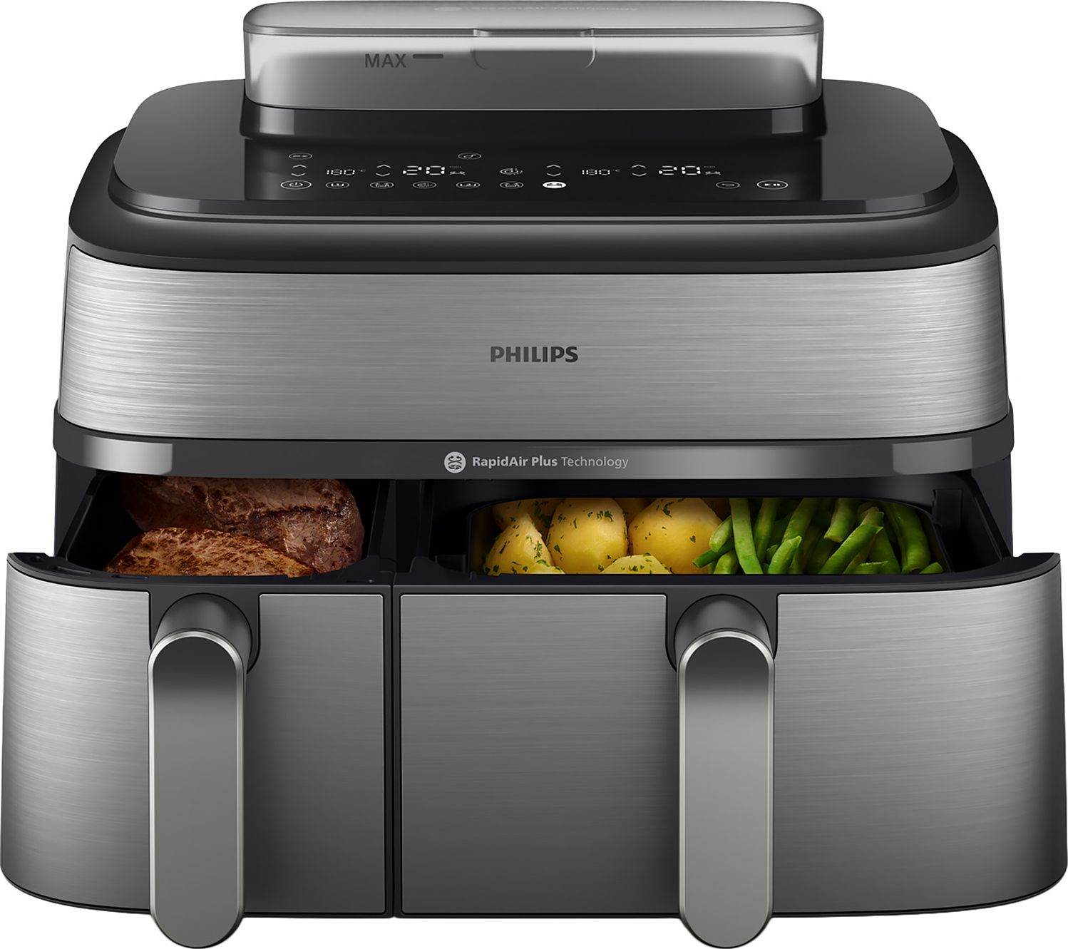 Philips NA555/09 5000 Series Air Fryer - 9L Capacity - Dual Basket - Black/Stainless Steel