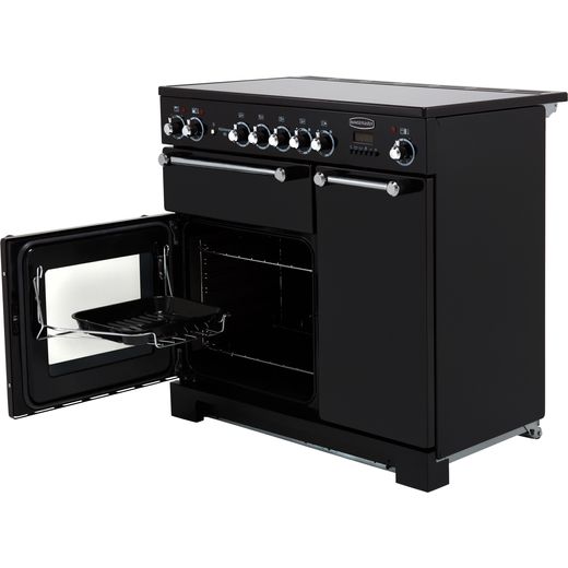Rangemaster Kitchener 90cm Electric Range Cooker with Ceramic Hob - Black / Chrome