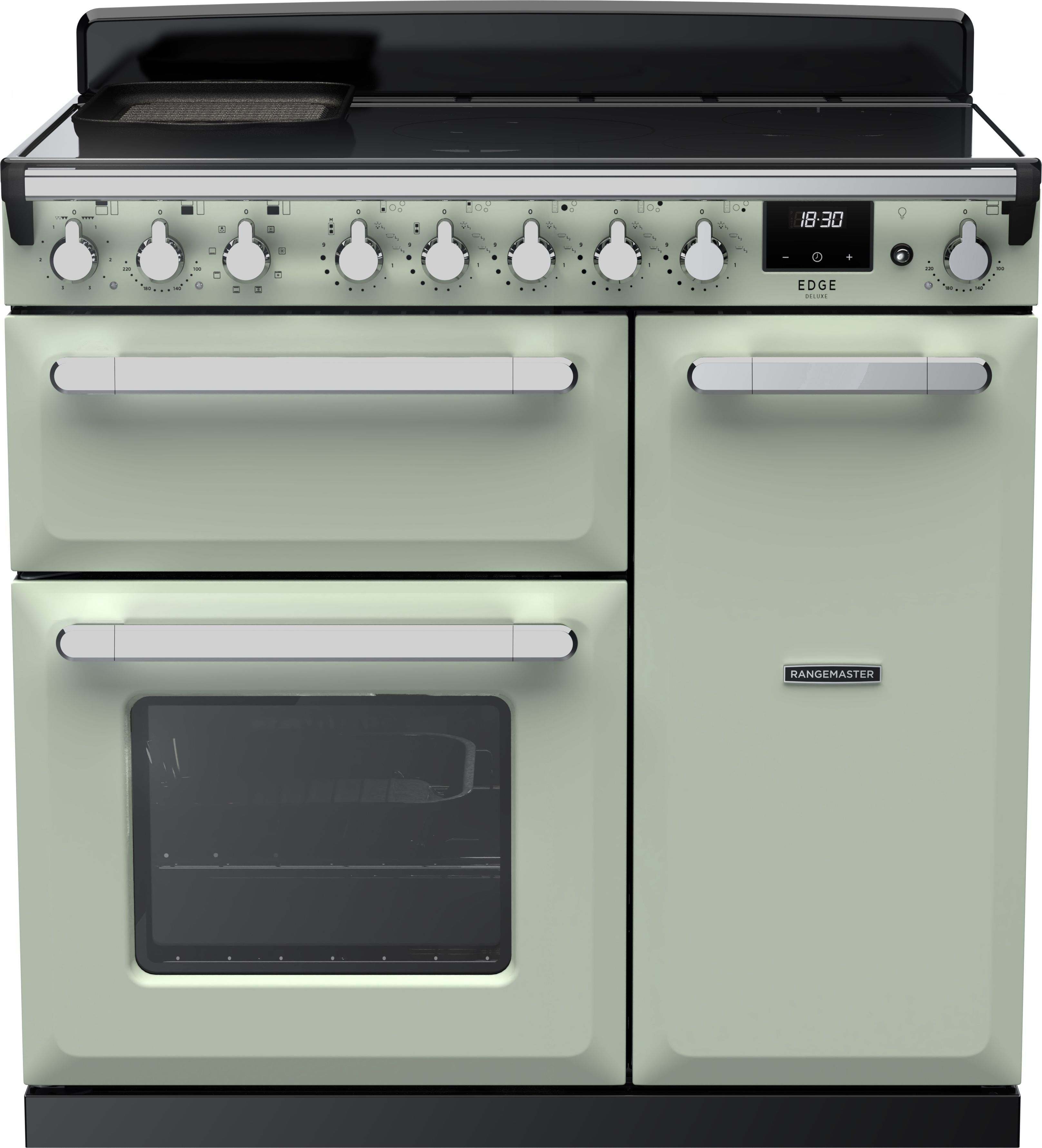 Image of Rangemaster Estel Deluxe ESDL90EIPMNT/CM1 90cm wide Electric Range Cooker with Induction Hob - Mint / Chrome - A/A Rated, Green