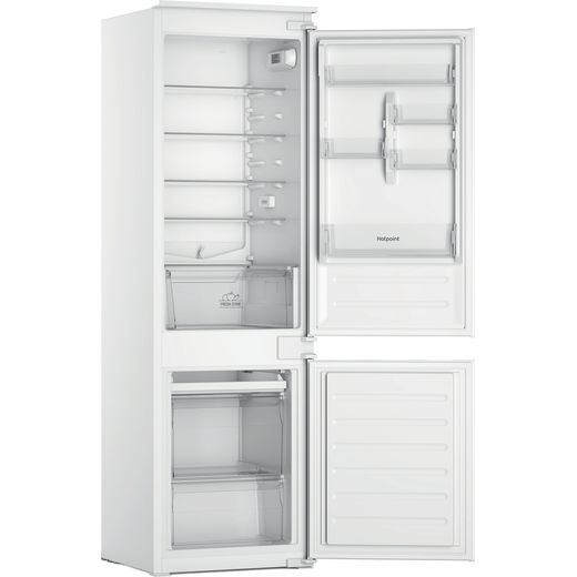 Hotpoint Integrated Fridge Freezer - White - Right perspective with door open shot