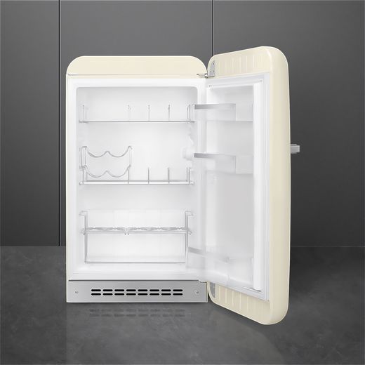 Smeg 50s Style Right Hand Hinged Home Bar FAB10HRCR6 97cm High Fridge - Cream - Fridge with door open shot
