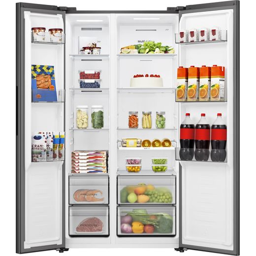 Hisense PureFlat American Fridge Freezer - Black Stainless Steel - Doors open