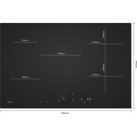 NEFF N90 T68NUV4A0 80cm Induction Hob - Matt Black - annotation - dimension shot