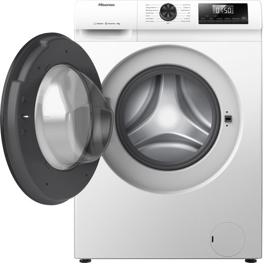 Hisense 1Q Series WF1Q8041BW 8kg Washing Machine with 1400 rpm - White - Front with door open shot