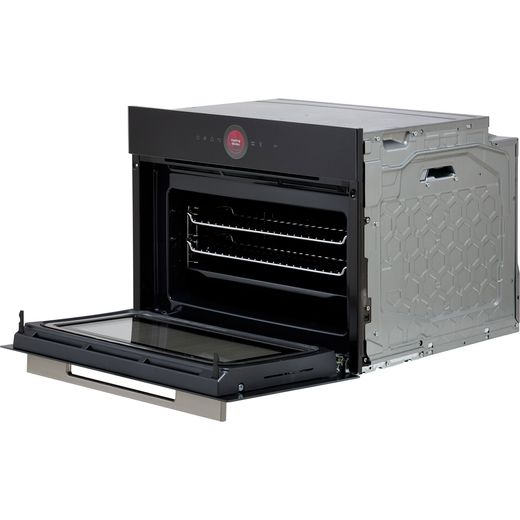 Bosch Serie 8 Compact Built In Electric Single Oven with Microwave Function - Black - Left perspective with door open shot
