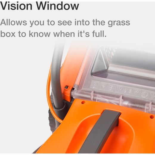 Flymo SimpliMow 320V Corded Lawn Mower - Orange - annotation - vision window shot