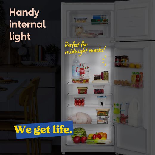 Russell Hobbs RH143TMFF542E1W 143cm 80/20 Small Fridge Freezer - White - Annotation - internal light shot