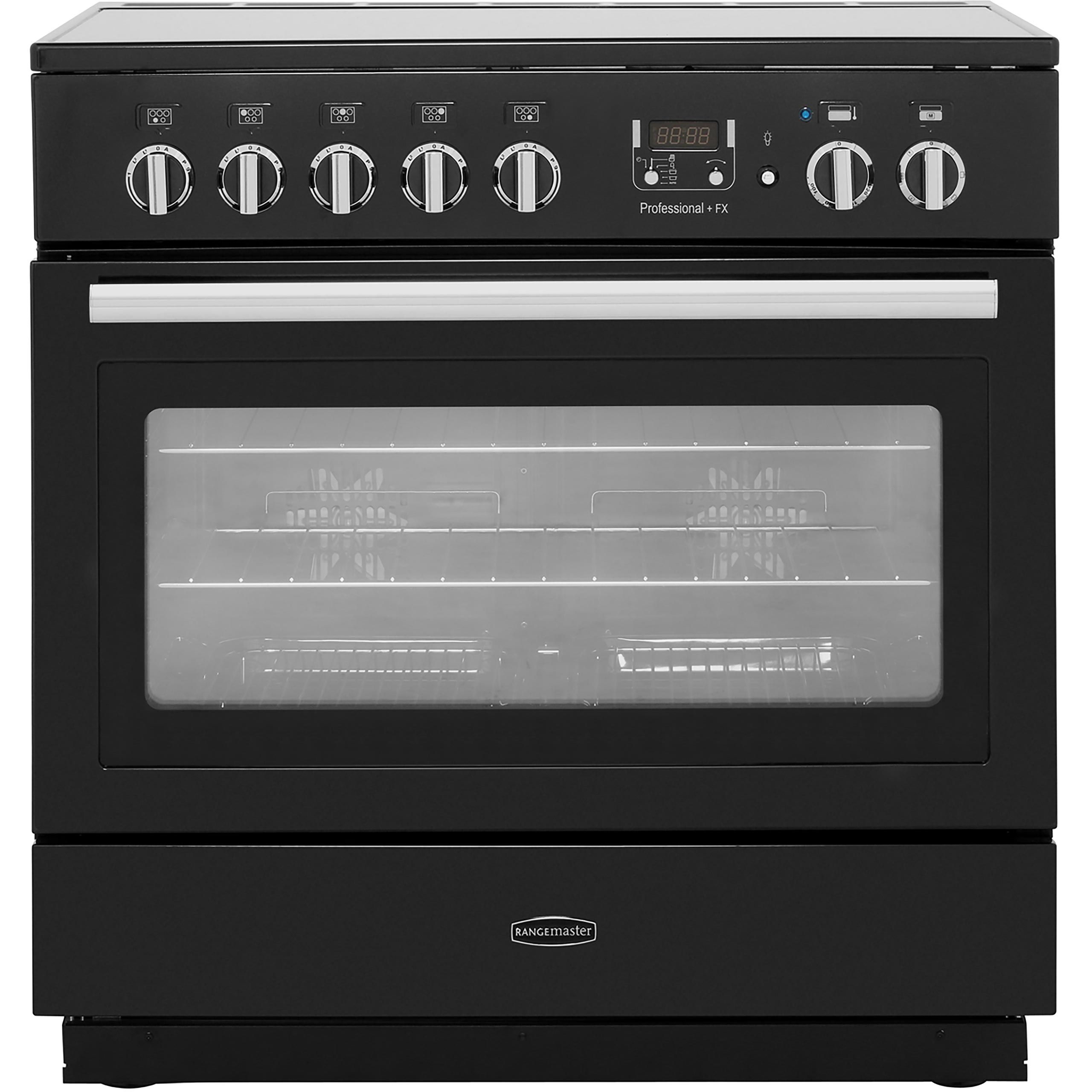 Rangemaster Professional Plus FX PROP90FXEIGB/C 90cm Electric Range Cooker with Induction Hob - Black - A Rated, Black