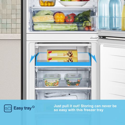 Fridgemaster MC55240ES 174cm 50/50 Fridge Freezer - Silver - Annotation - Easy tray