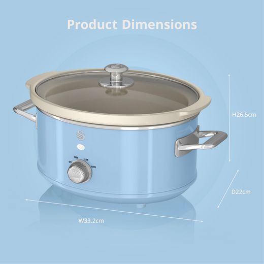 Swan Retro SF17021BLN 3.5 Litre Slow Cooker - Blue - Annotation - Dimension shot