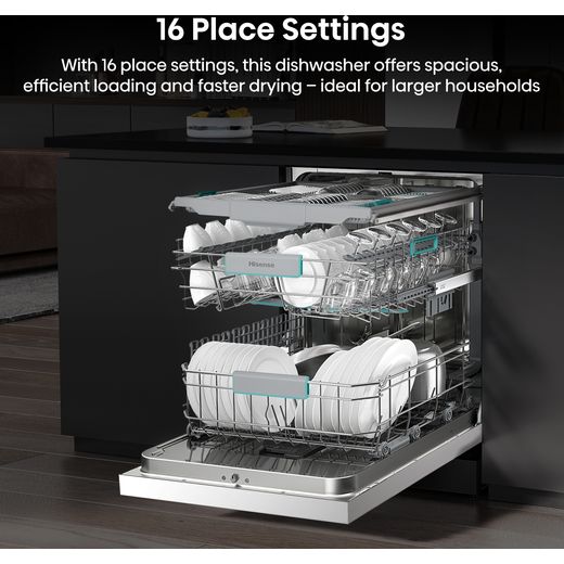 Hisense Standard Dishwasher - White - Annotation - 16 place setting shot