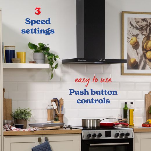 Russell Hobbs RHTCH600B1B 60cm Chimney Cooker Hood - Black - Annotation - 3 speed settings