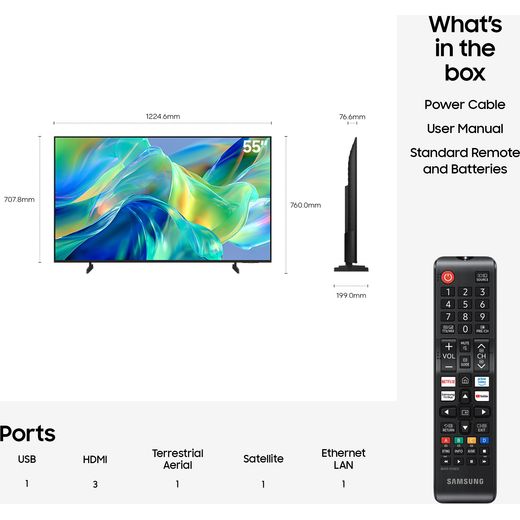 Samsung 55" 4K Ultra HD Smart TV [2026] - Dimensions