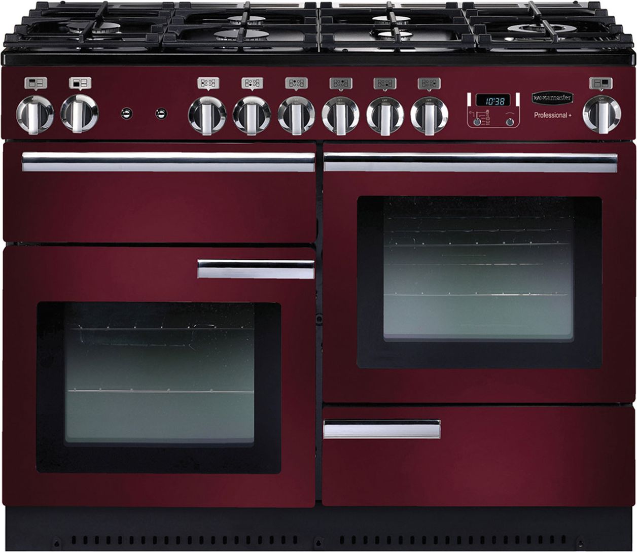 Image of Rangemaster Professional Plus PROP110NGFCY/C 110cm wide Gas Range Cooker - Cranberry / Chrome - A+/A+ Rated, Red