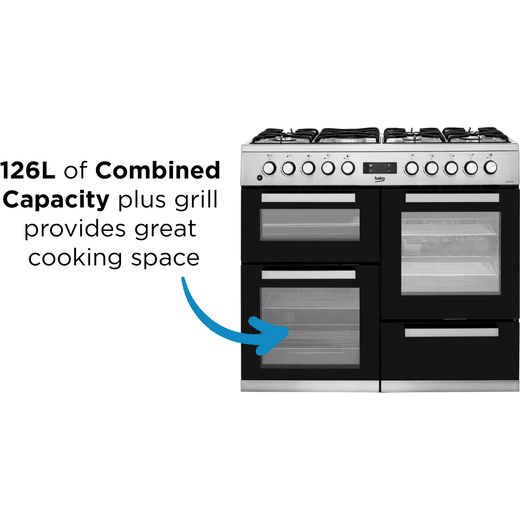 Beko 100cm Dual Fuel Range Cooker - Stainless Steel - AO Annotation - 126L combined capacity