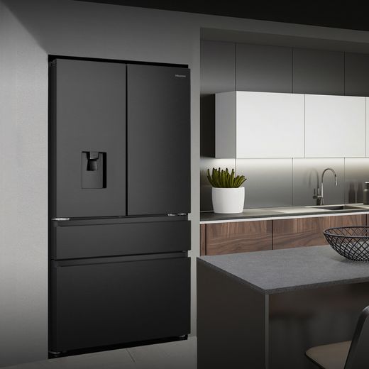 Hisense PureFlat American Fridge Freezer - Black / Stainless Steel - Fridge freezer in kitchen shot