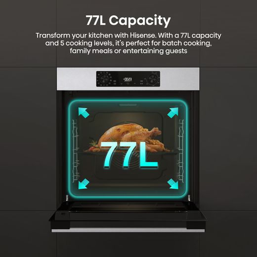 Hisense Hi2 BI626PXUPUK Built In Electric Single Oven with Pyrolytic Cleaning - Stainless Steel - Annotation - 77L capacity 