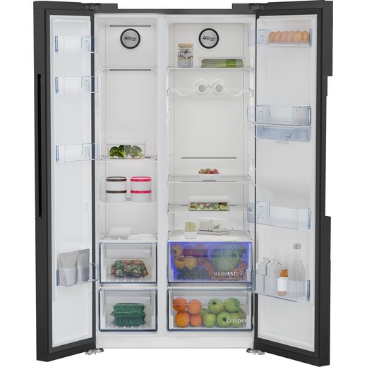 Beko HarvestFresh™ American Fridge Freezer - Black Steel - Doors open