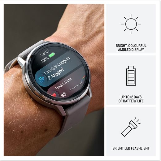 Garmin Venu 4, GPS - 45 - Silver/Grey - Annotation - Feature shot
