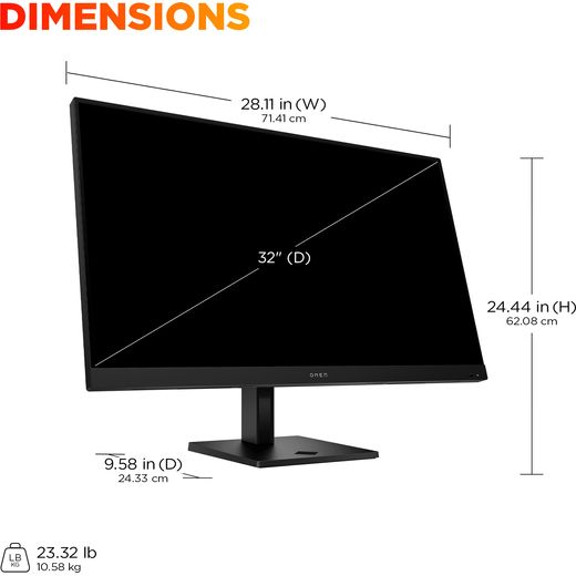 HP OMEN 32x 31.5" UHD 144Hz Monitor with FreeSync™ Premium with NVidia G-Sync - Black - Dimensions